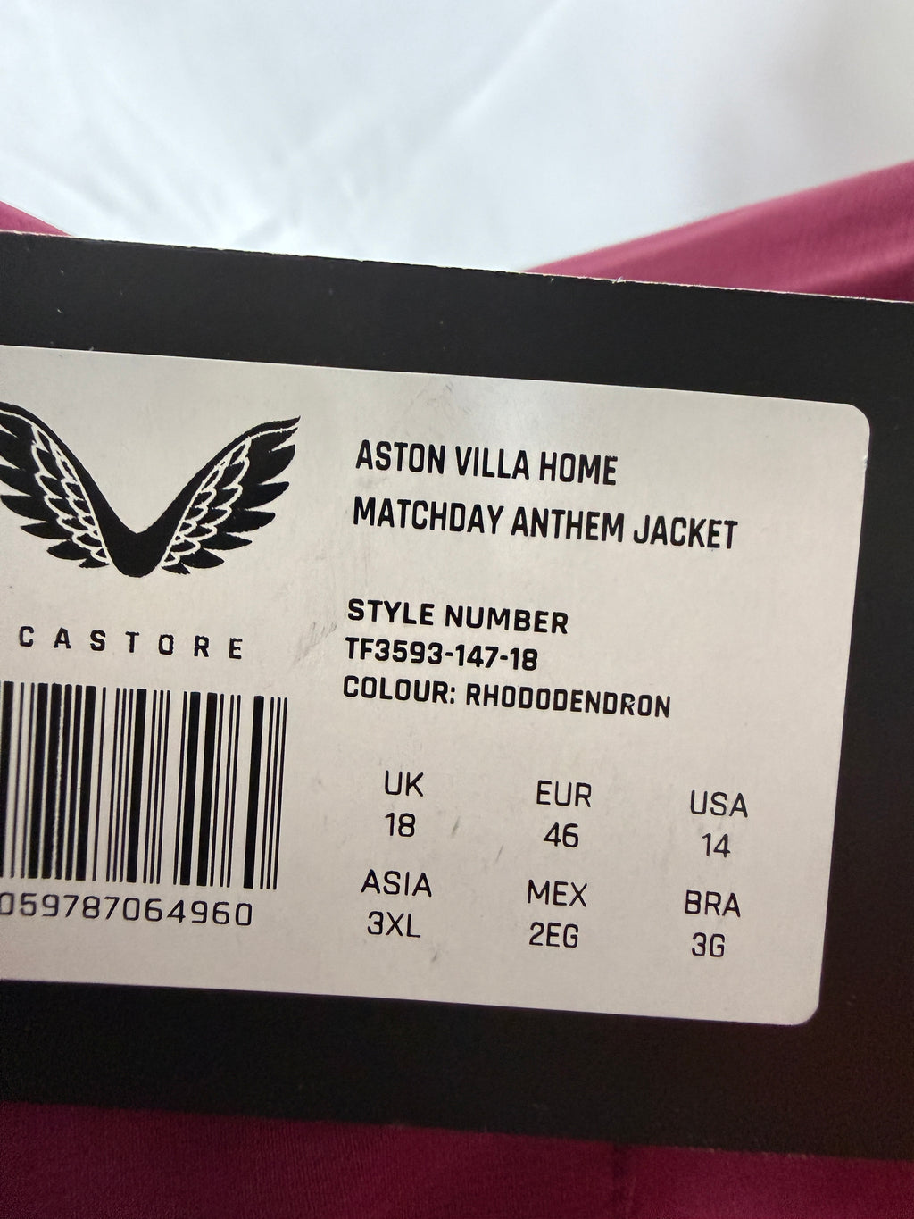 Aston Villa Castore Ladies Full-Zip Training Jacket – Burgundy – Size 18 – BNWT