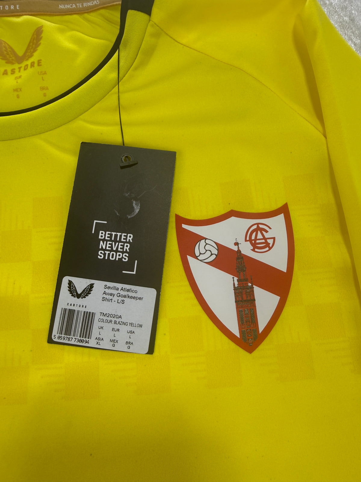 Sevilla Atlético Castore Goalkeeper Shirt – Blazing Yellow – Large – BNWT