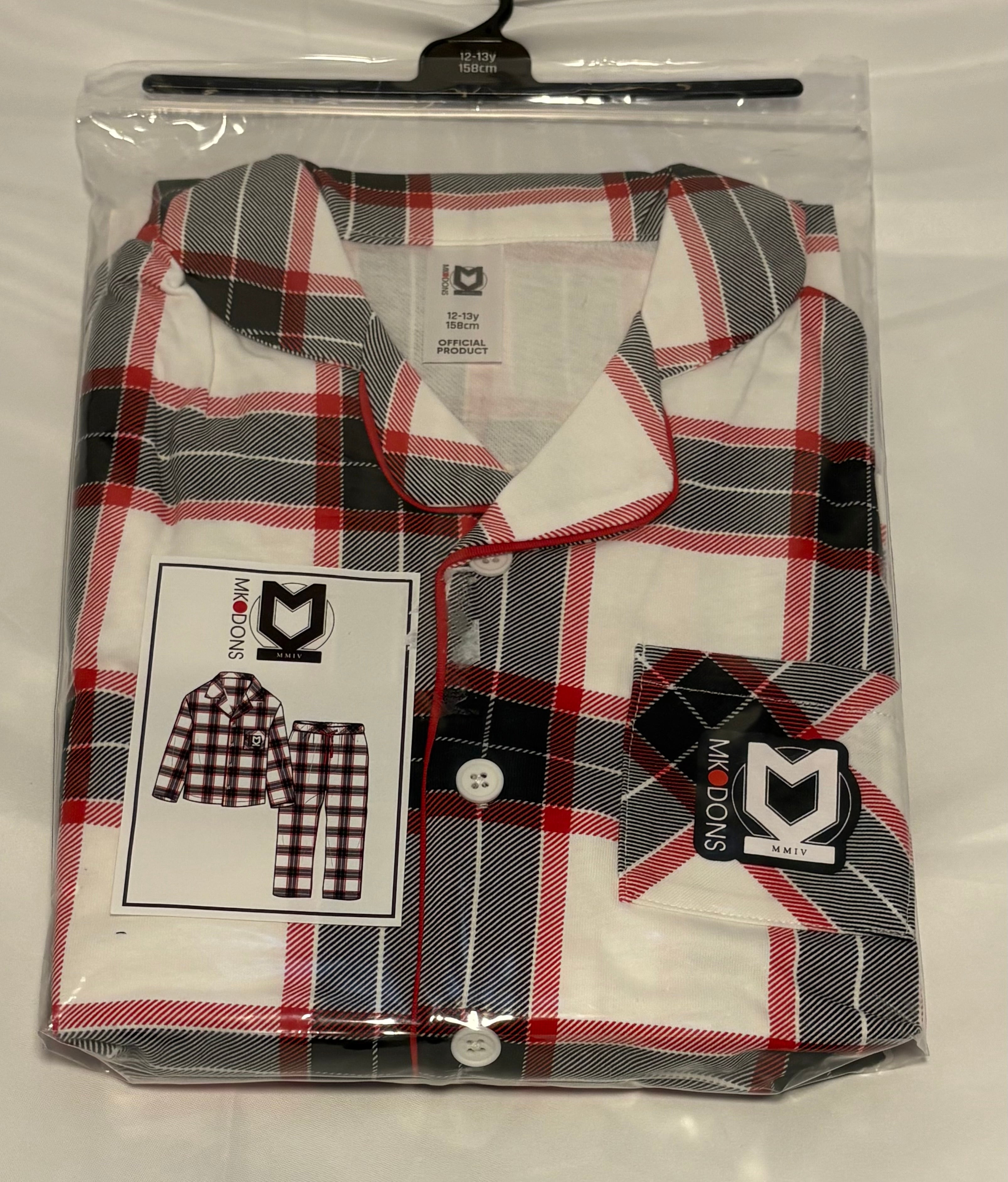 Official MK Dons FC Kids Plaid Pyjamas Set – Size 12-13 Years (158cm) – Brand New
