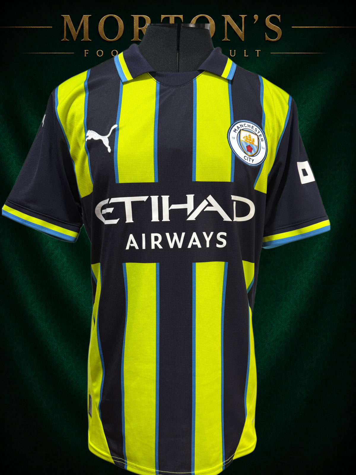 Manchester City 2024/25 Puma Away Shirt – Navy & Neon Yellow – Size M