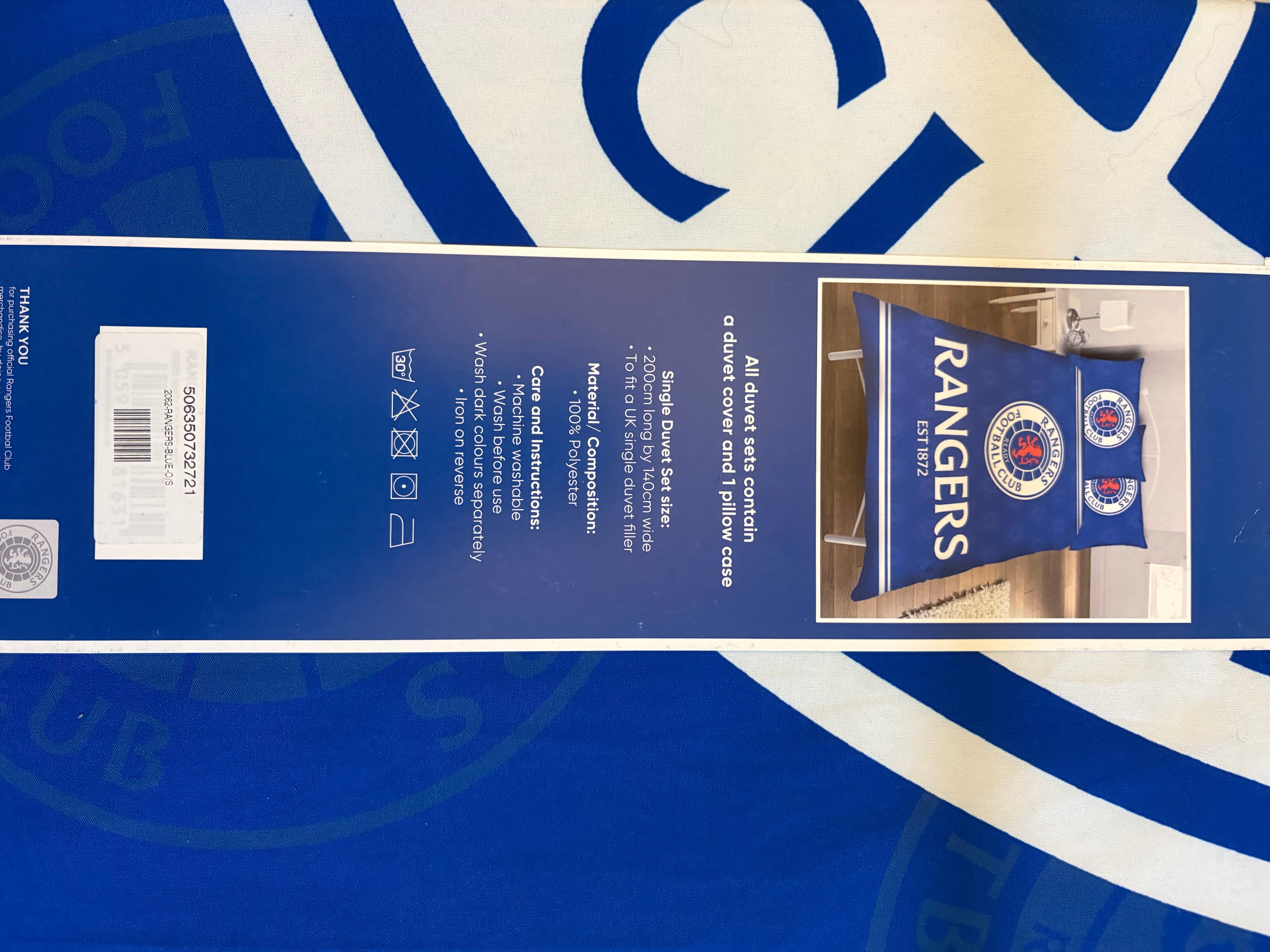 Official Rangers FC Single Duvet Set – Reversible Football Bedding – Brand New
