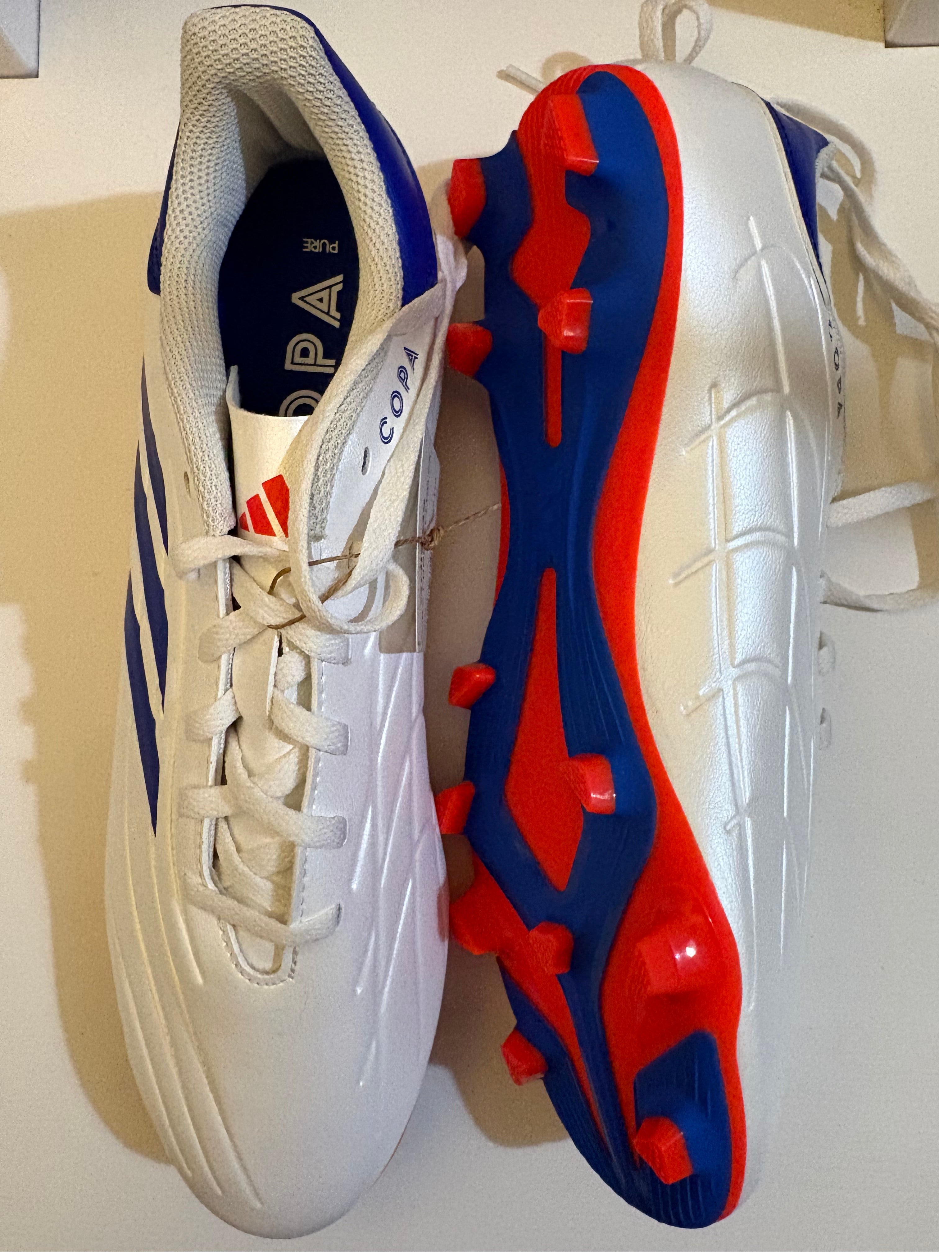 Adidas Copa Pure 2 Club FxG football boots in white, blue, and solar red (uk 9.5)